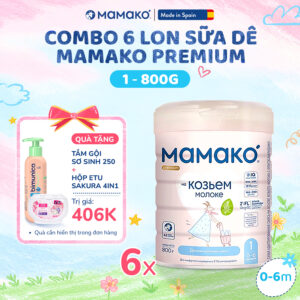 1 Thùng 6 Lon Sữa Dê Công Thức MAMAKO® Premium Số 1 (Bé 0 - 6 tháng tuổi) - 800g