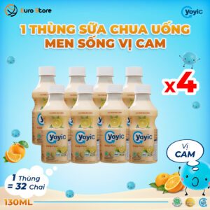 1 Thùng 4 Lốc Sữa Chua Uống Men Sống YoyiC Cho Bé Và Cả Gia Đình (32 chai) - Chai 130ml - Vị Cam