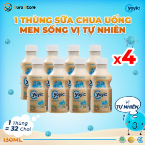 1 Thùng 4 Lốc Sữa Chua Uống Men Sống YoyiC Cho Bé Và Cả Gia Đình (32 chai) - Chai 130ml - Vị Tự Nhiên