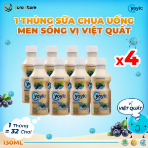 1 Thùng 4 Lốc Sữa Chua Uống Men Sống YoyiC Cho Bé Và Cả Gia Đình (32 chai) - Chai 130ml - Vị Việt Quất