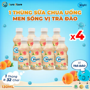 1 Thùng 4 Lốc Sữa Chua Uống Men Sống YoyiC Cho Bé Và Cả Gia Đình (32 chai) – Chai 130ml – Vị Trà Đào