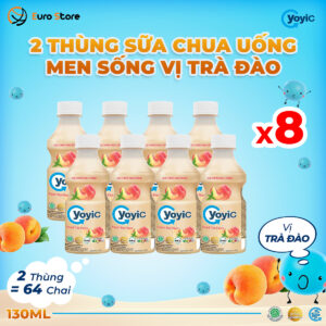 2 Thùng 8 Lốc Sữa Chua Uống Men Sống YoyiC Cho Bé Và Cả Gia Đình (64 chai) – Chai 130ml – Vị Trà Đào