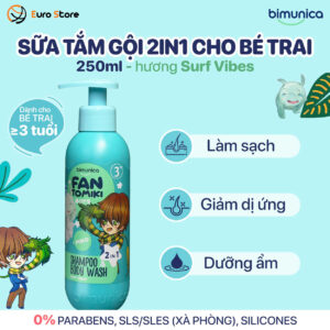 Sữa Tắm Gội Toàn Thân BIMUNICA Fantomiki 2 Trong 1 Dành Cho Bé Trai Từ 3 Tuổi – Hương Surf Vibes Tươi Mát (250 Ml)