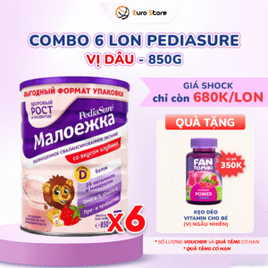 Combo 6 Lon (Nửa Thùng) Sữa Bột Pediasure Nga (850g) - Vị Dâu (Dành Cho Bé Từ 1 - 10 Tuổi)