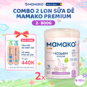 Combo 2 Lon Sữa Dê Công Thức MAMAKO® Premium Số 2 (Bé 6 - 12 tháng tuổi) - 800g