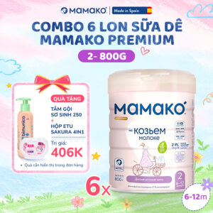 1 Thùng 6 Lon Sữa Dê Công Thức MAMAKO® Premium Số 2 (Bé 6 - 12 tháng tuổi) - 800g
