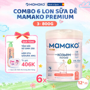 1 Thùng 6 Lon Sữa Dê Công Thức MAMAKO® Premium Số 3 (Bé từ 12 tháng tuổi trở lên) - 800g