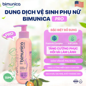 Dung dịch vệ sinh phụ nữ Bimunica Pro – Dịu da tức thì, Tăng cường miễn dịch – Chữa lành và phục hồi tổn thương – 250 ml