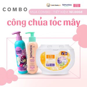 Combo Công Chúa Tóc Mây | DDVS bé gái 0+ Bimunica; Dầu gội xả 2in1 bé gái 3+ Fantomiki; Viên giặt ETU