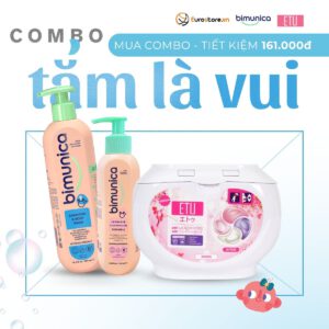 Combo Tắm Là Vui | DDVS bé gái 0+ Bimunica; Sữa tắm gội toàn thân 0+ Bimunica; Viên giặt ETU