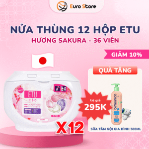 Nửa Thùng 12 Hộp Viên Giặt ETU 4 IN1 Hương Sakura – 36 viên (Dòng cho trẻ em và da nhạy cảm)