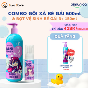 Combo Dầu gội xả (500ml) và Bọt vệ sinh Bimunica FantoMiki (150ml) cho bé từ 3+