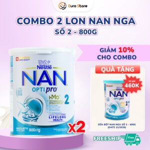 Combo 2 lon Sữa Bột Nan Nga Số 2 – 800g (Dành Cho Bé Từ 6 - 12 Tháng Tuổi)