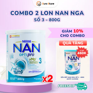 Combo 2 lon Sữa Bột Nan Nga Số 3 – 800g (Dành Cho Bé Từ 12 - 18 Tháng Tuổi)