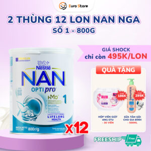 2 Thùng 12 Lon Sữa Bột Nan Nga Số 1 – 800g (Dành Cho Bé Từ 0 – 6 Tháng Tuổi)
