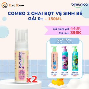Combo 2 chai Bọt vệ sinh bé gái Bimunica cho bé từ 0 tháng tuổi - 150ml