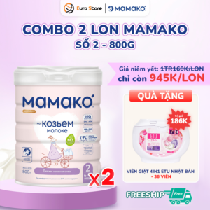 Combo 2 Lon Sữa Dê Công Thức MAMAKO® Premium Số 2 (Bé 6 - 12 tháng tuổi) - 800g