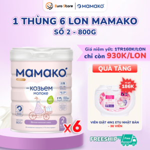 1 Thùng 6 Lon Sữa Dê Công Thức MAMAKO® Premium Số 2 (Bé 6 - 12 tháng tuổi) - 800g