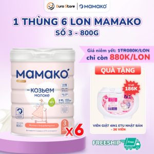 1 Thùng 6 Lon Sữa Dê Công Thức MAMAKO® Premium Số 3 (Bé từ 12 tháng tuổi trở lên) - 800g