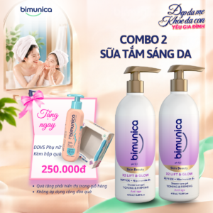 Combo 2 Sữa Tắm Hỗ Trợ Dưỡng Sáng Da Lift & Glow Palmitoyl Hexapeptide-12 Bimunica Skin Beauty 470ml — Tặng Dung Dịch Vệ Sinh Phụ Nữ Daily Eosidin™ 250ml