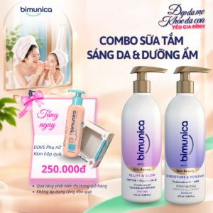 Combo Sữa Tắm Hỗ Trợ Dưỡng Sáng Da + Sữa Tắm Hỗ Trợ Dưỡng Ẩm (Da Khô) Bimunica Skin Beauty — Tặng Dung Dịch Vệ Sinh Phụ Nữ Daily Eosidin™ 250ml