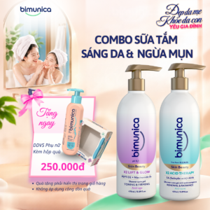 Combo Sữa Tắm Hỗ Trợ Dưỡng Sáng Da + Sữa Tắm Hỗ Trợ Làm Sạch (Mụn Lưng) Bimunica Skin Beauty — Tặng Dung Dịch Vệ Sinh Phụ Nữ Daily Eosidin™ 250ml