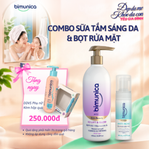 Combo Sữa Tắm Hỗ Trợ Dưỡng Sáng Da Lift & Glow + Bọt Rửa Mặt Hỗ Trợ Làm Sạch (Da Dầu Mụn) Salicylic Acid Bimunica Skin Beauty — Tặng Dung Dịch Vệ Sinh Phụ Nữ Daily Eosidin™ 250ml